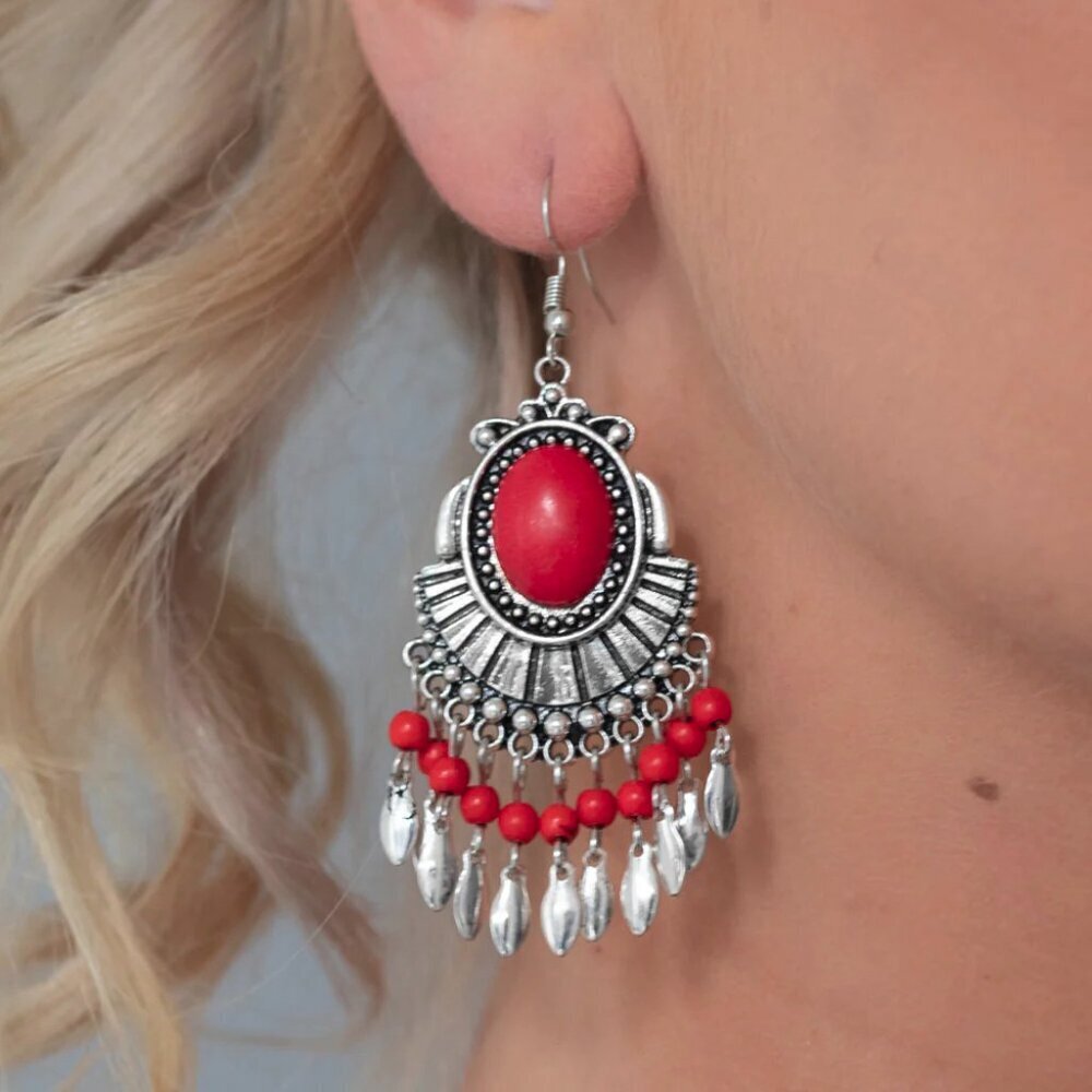 Paparazzi Jewelry Accessories - Eco Trip - Red Earrings - Vintage